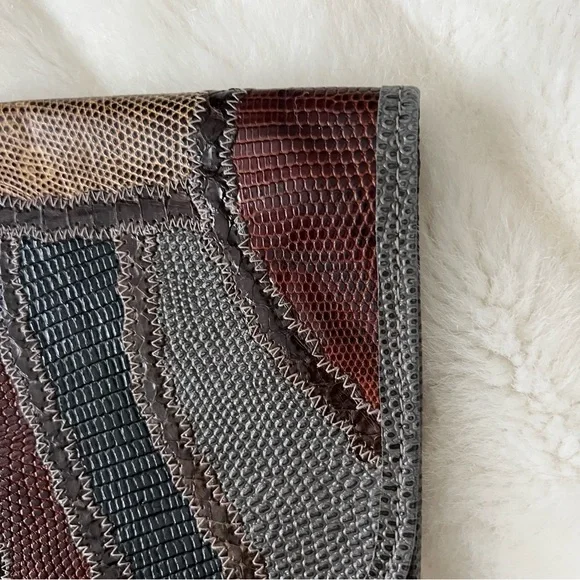 Carlos Falchi 1980s Grey/Brown/Black Exotic Skins Vintage Clutch